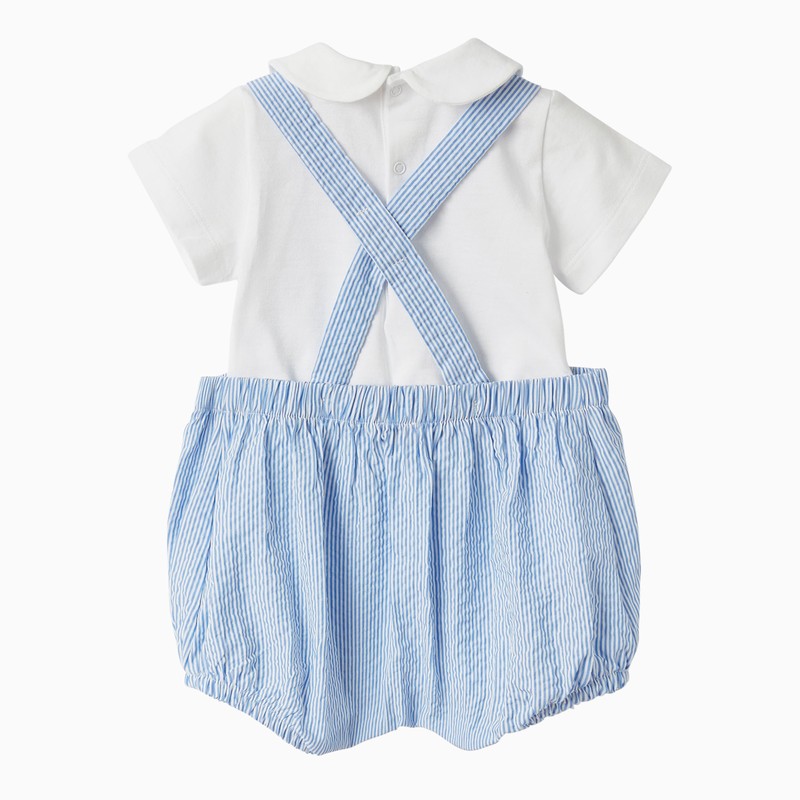 Il Gufo Two-piece Suit With White/blue Cotton Dungarees In Light Blue