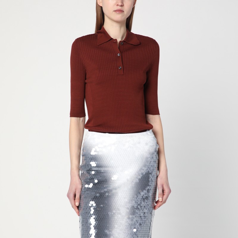 Rust-coloured ribbed polo