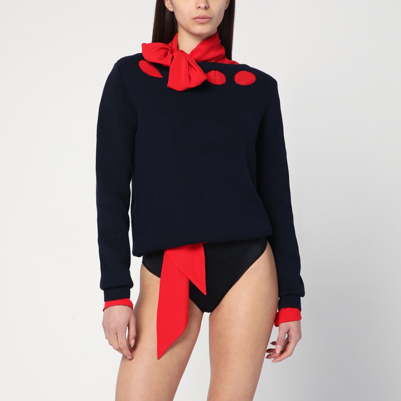 Blue cotton sweater with geometric details