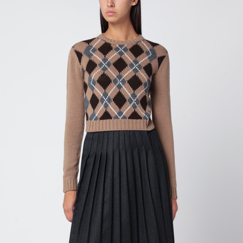 Beige jacquard cashmere sweater