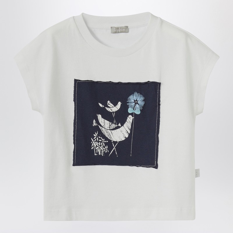 Il Gufo White Cotton T-shirt With Blue Patch