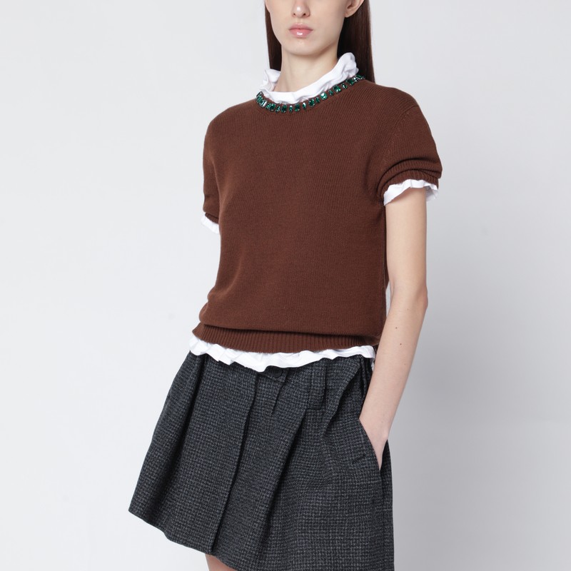 Tobacco wool and cashmere knit top