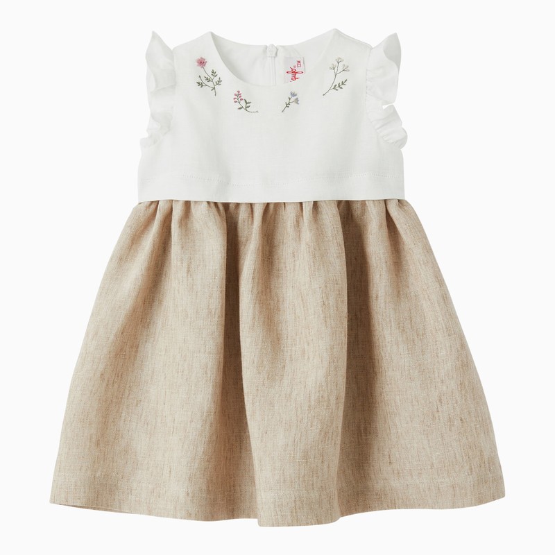 Il Gufo White/beige Linen Sleeveless Dress In Beige
