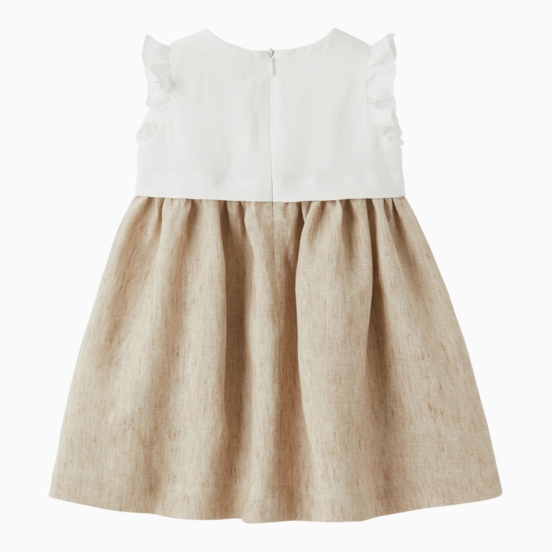 Il Gufo White/beige Linen Sleeveless Dress In Beige