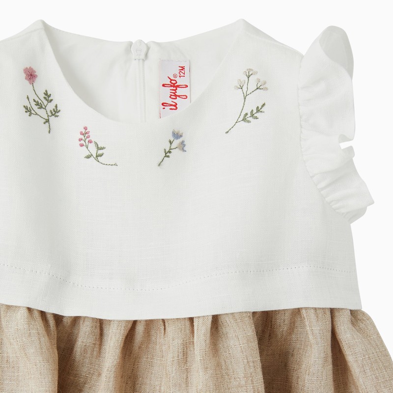 Il Gufo White/beige Linen Sleeveless Dress In Beige