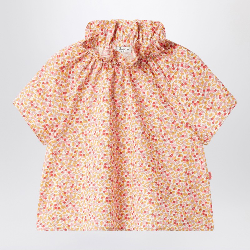 Apricot-coloured top with ruffled collar