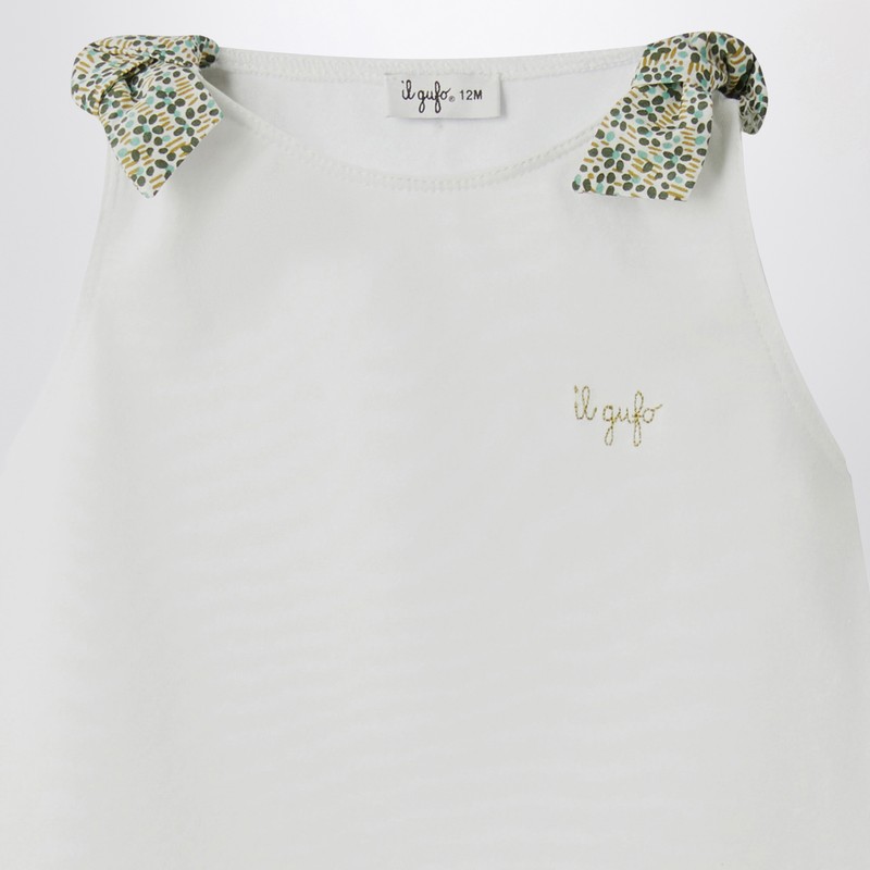 Il Gufo Two-piece White Set In Liberty Fabric In Green