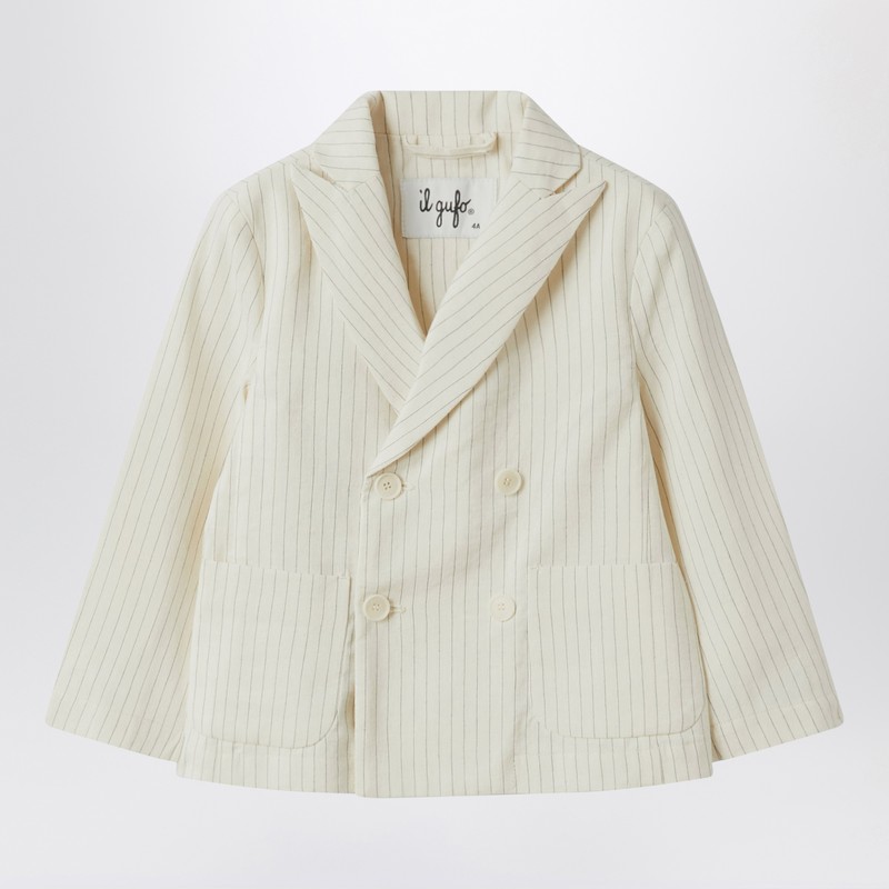 Double-breasted jacket in pinstriped cotton