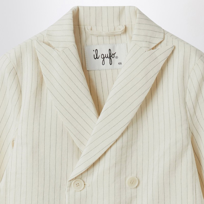 Il Gufo Double-breasted Jacket In Pinstriped Cotton In White