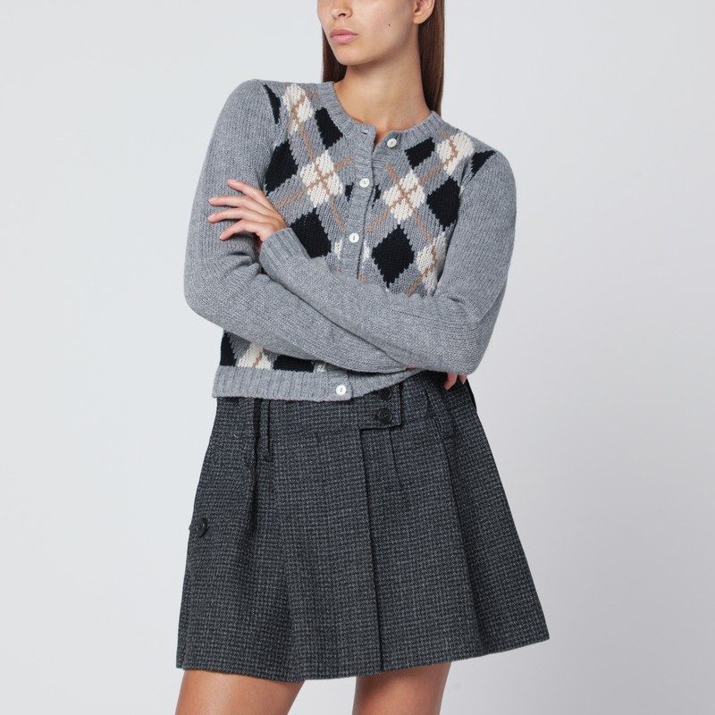 Grey checked cashmere cardigan