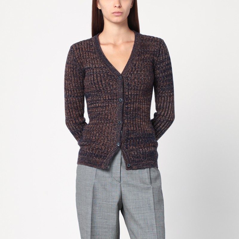 Navy blue/rust cardigan in wool and cashmere