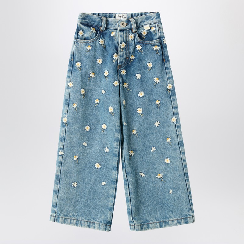Blue jeans with daisy embroidery