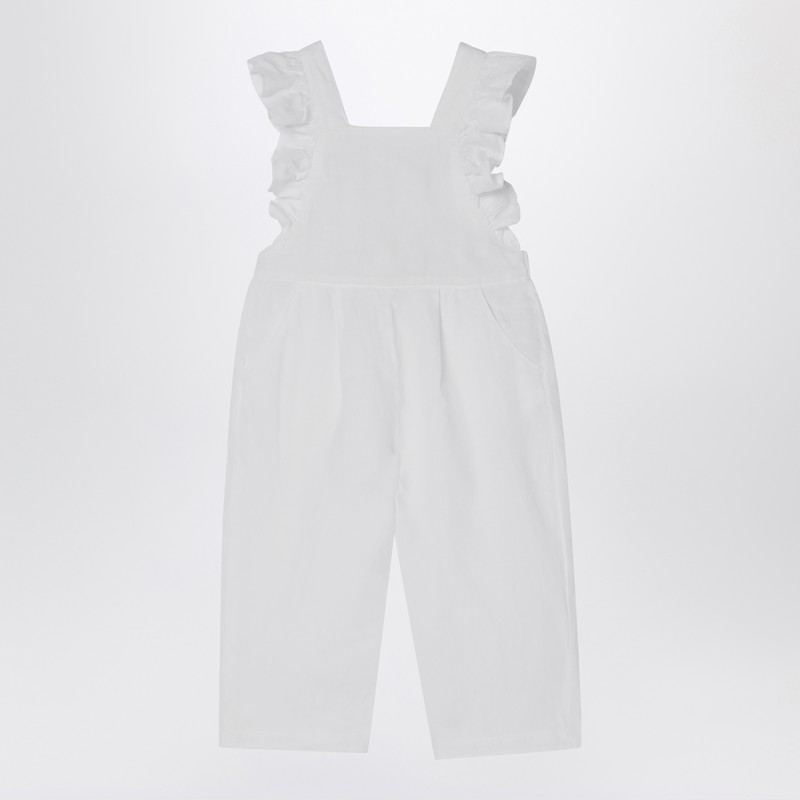 White linen overall with ruffles