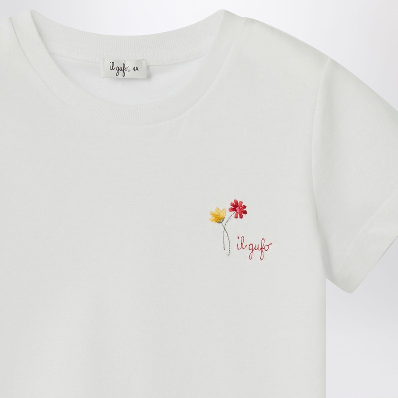 Il Gufo White T-shirt With Embroidered Logo In White
