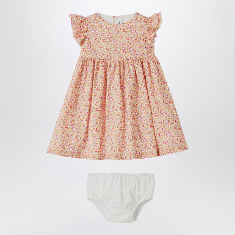 Il Gufo Apricot Dress With Culotte In Liberty Fabric In Orange
