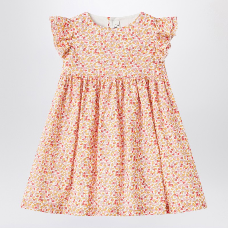 Il Gufo Apricot Dress With Culotte In Liberty Fabric In Orange