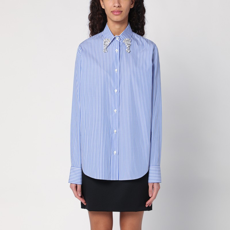 Light blue poplin shirt with rhinestones