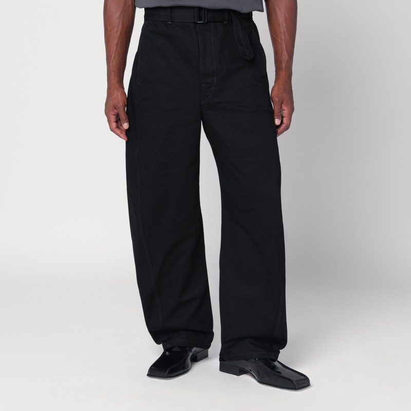 Black cotton trousers with belt