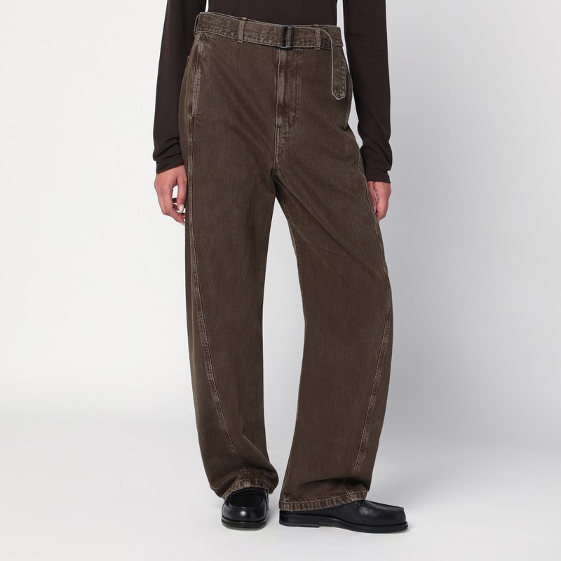 Green denim trousers with belt
