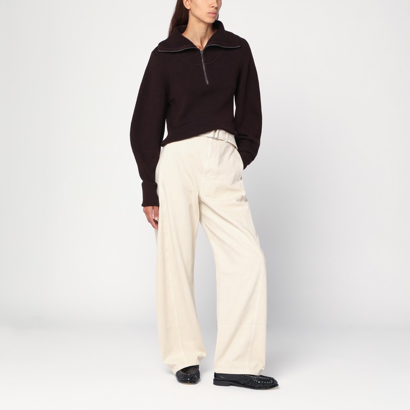 Lemaire Cream Trousers With Belt In Blue