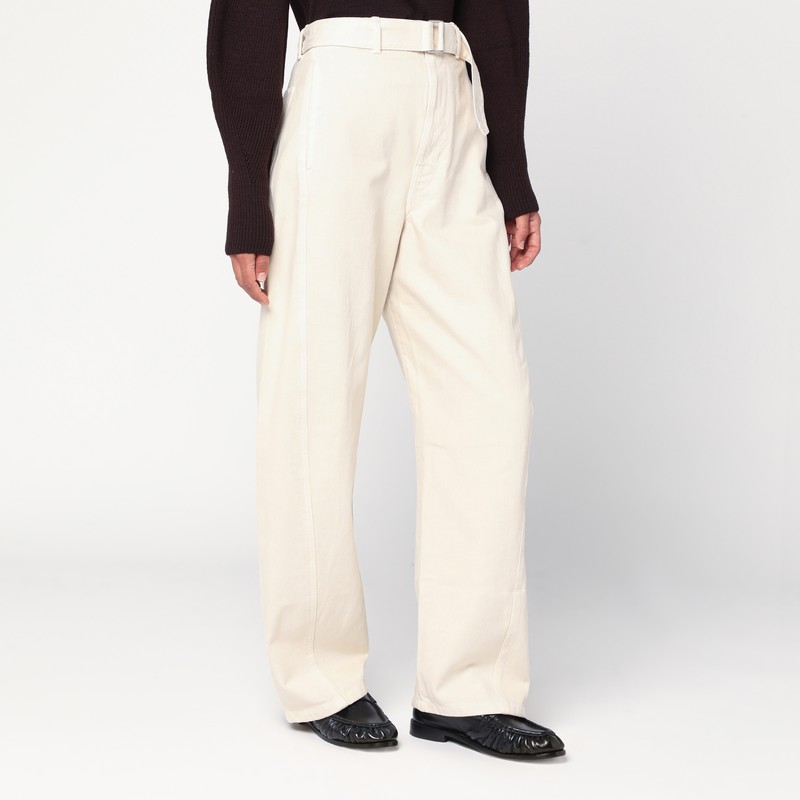 Lemaire Cream Trousers With Belt In Blue