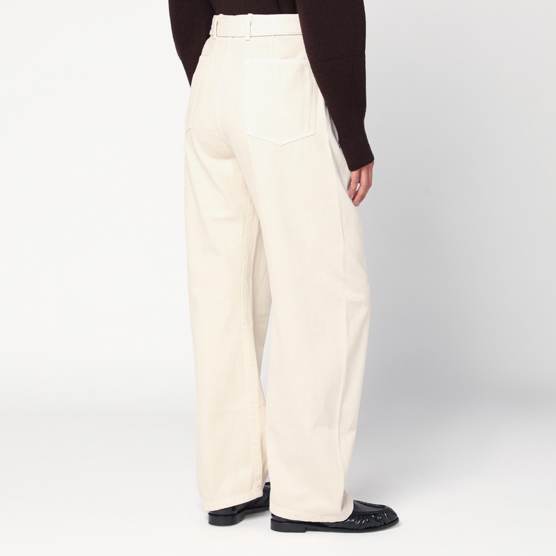Lemaire Cream Trousers With Belt In Blue