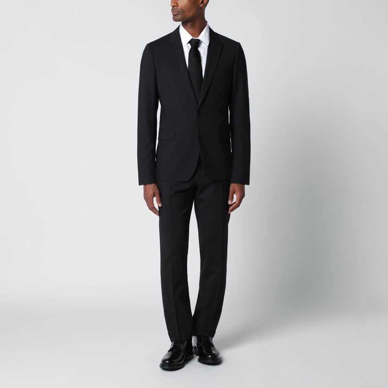 Black single-breasted wool-blend suit