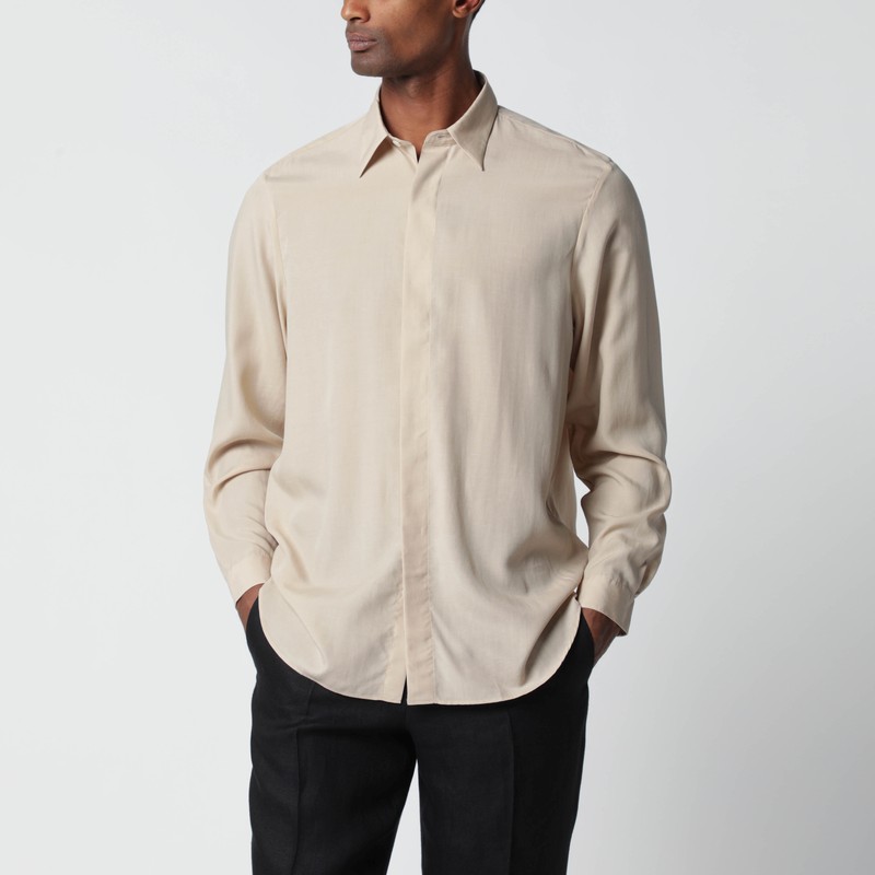 Beige linen-blend shirt