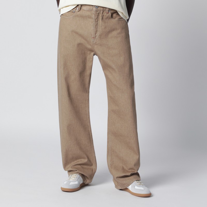 Straight beige denim de-Nîmes trousers