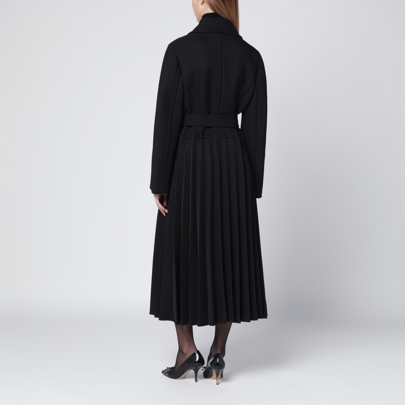 Max Mara Black Pleated Redingote Coat In Technical Fabric In Gray