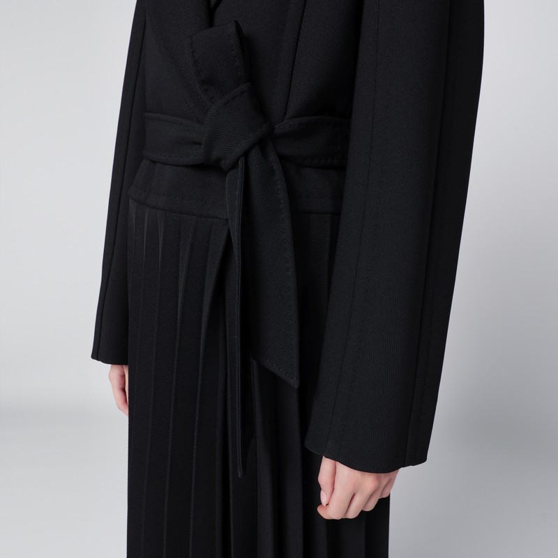 Max Mara Black Pleated Redingote Coat In Technical Fabric In Gray