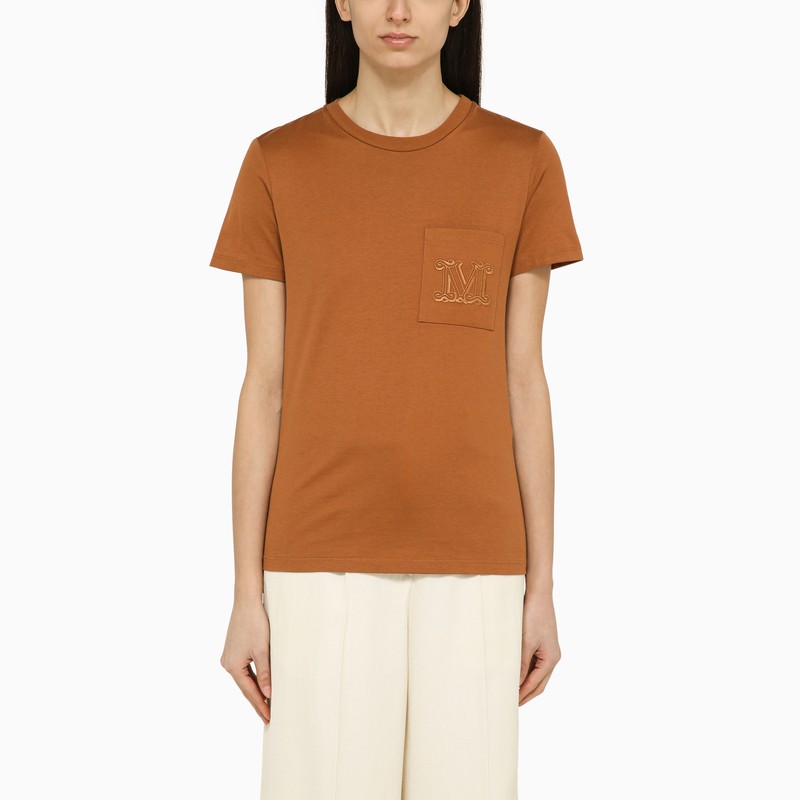 Leather-colored cotton T-shirt with logo