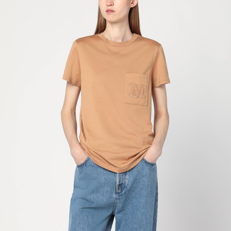 Camel-coloured T-shirt in cotton