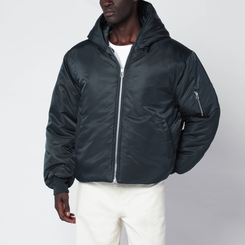 Dark green nylon zip-up bomber