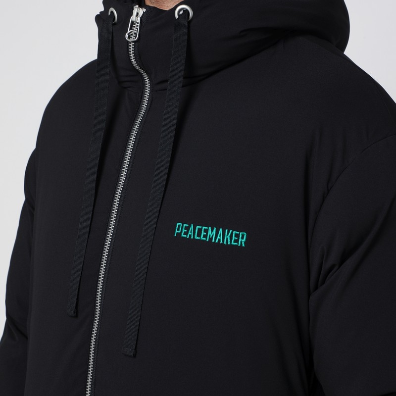 Oamc Black Peacemaker Puffer Jacket With Logo Embroidery In Black