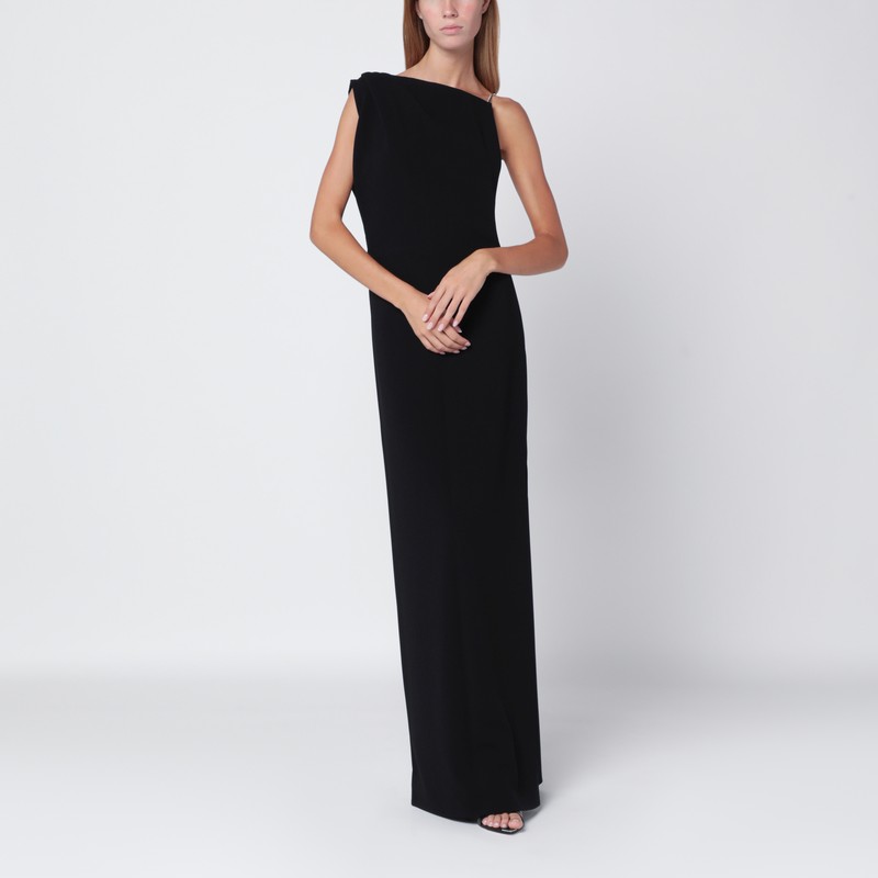 Long black cady bustier dress
