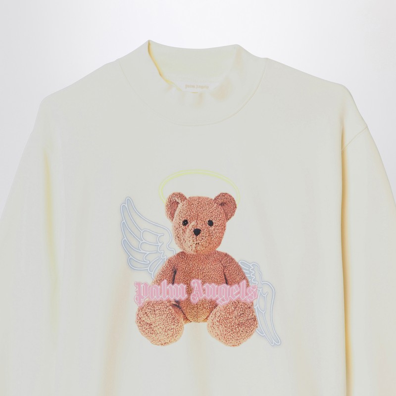 Palm Angels Ivory Cotton Sweatshirt With Logo Print In Brown