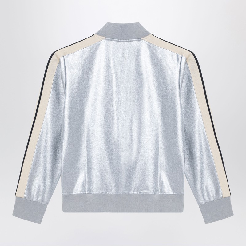 Palm Angels Track Silver Zip Sweatshirt In Grey