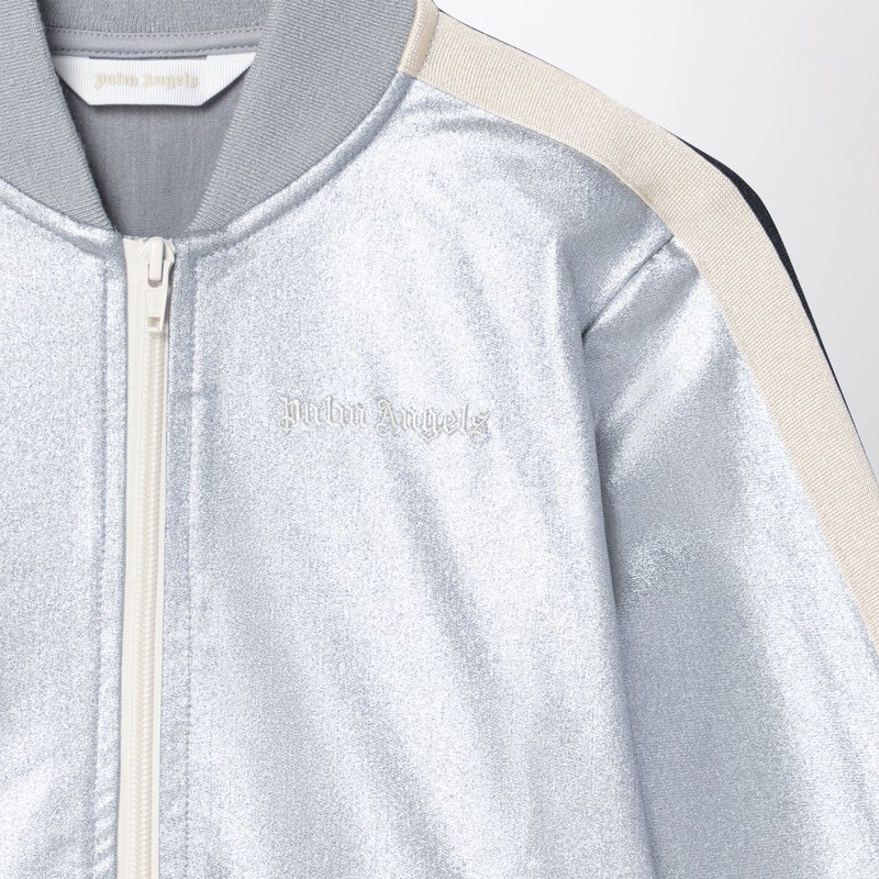 Palm Angels Track Silver Zip Sweatshirt In Grey