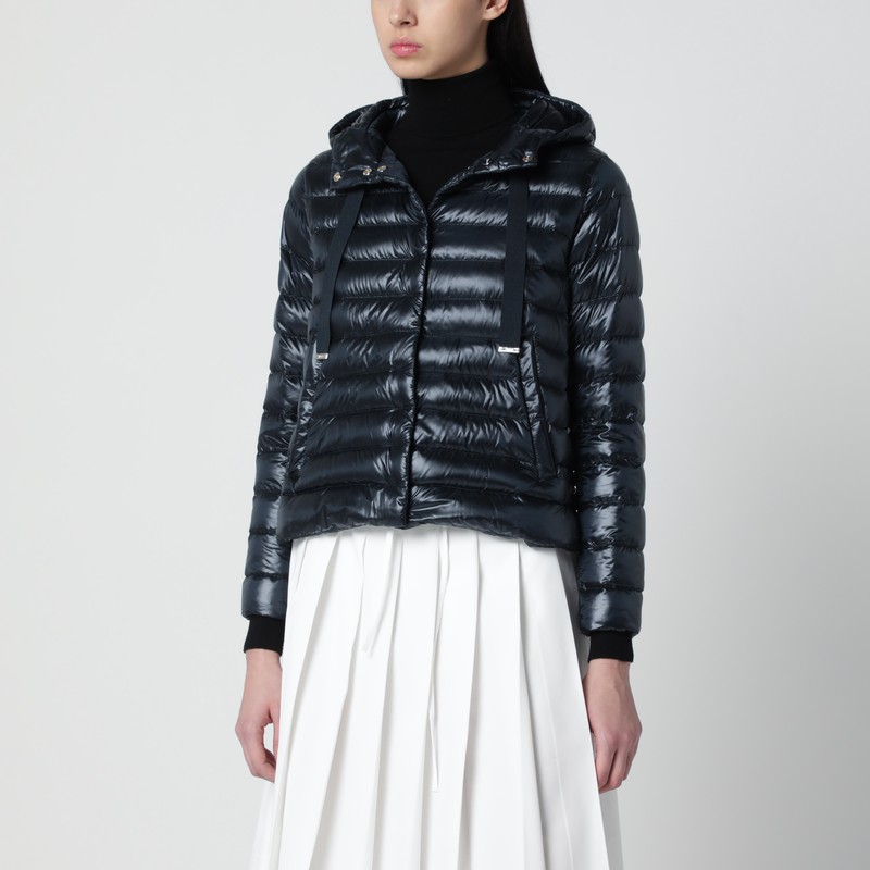 Navy blue ultralight nylon puffer jacket