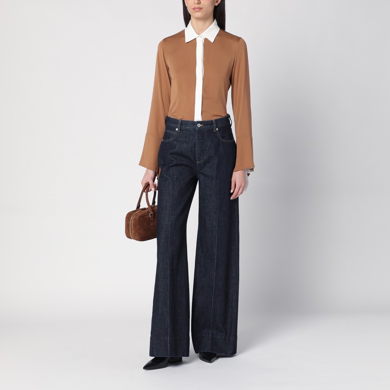 Max Mara Camel Silk Colour-block Shirt In Beige