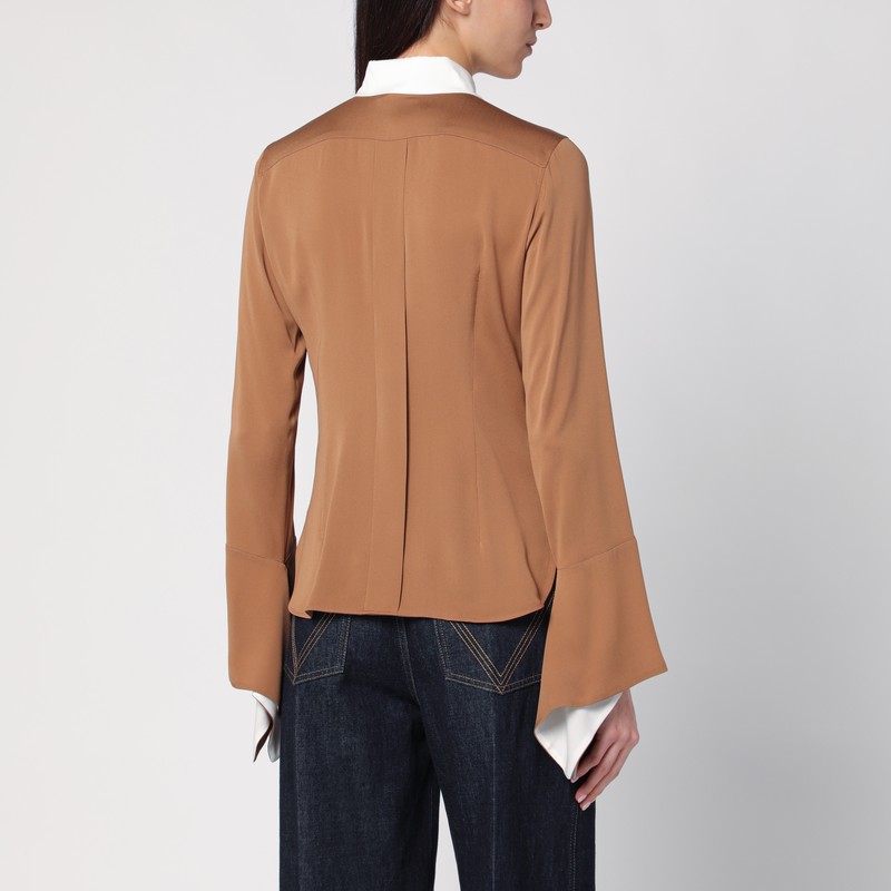 Max Mara Camel Silk Colour-block Shirt In Beige