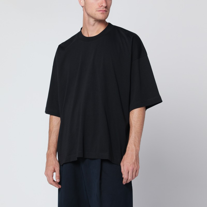 Studio Nicholson Oversized Black Cotton T-shirt In Black