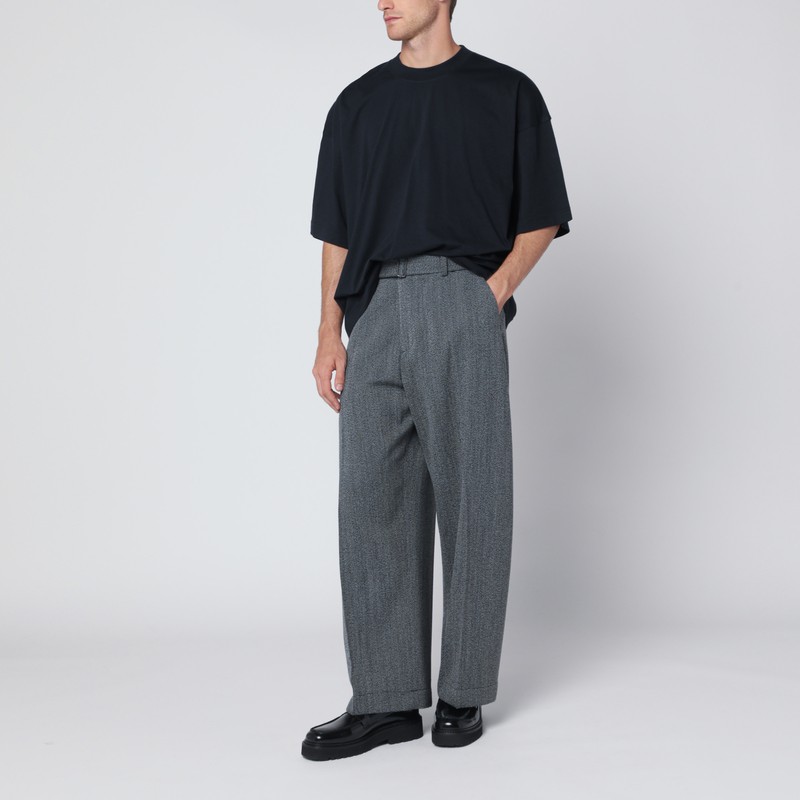 Studio Nicholson Oversized Navy Blue Cotton T-shirt In Blue