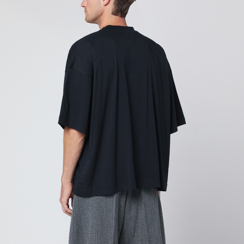 Studio Nicholson Oversized Navy Blue Cotton T-shirt In Blue