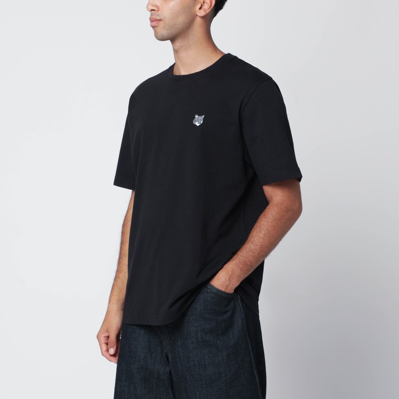 Maison Kitsuné Black Comfort T-shirt With Logo Patch In Black