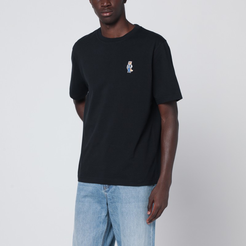 Maison Kitsuné Embroidered Cotton T-shirt With Dressed Fox Design In Black