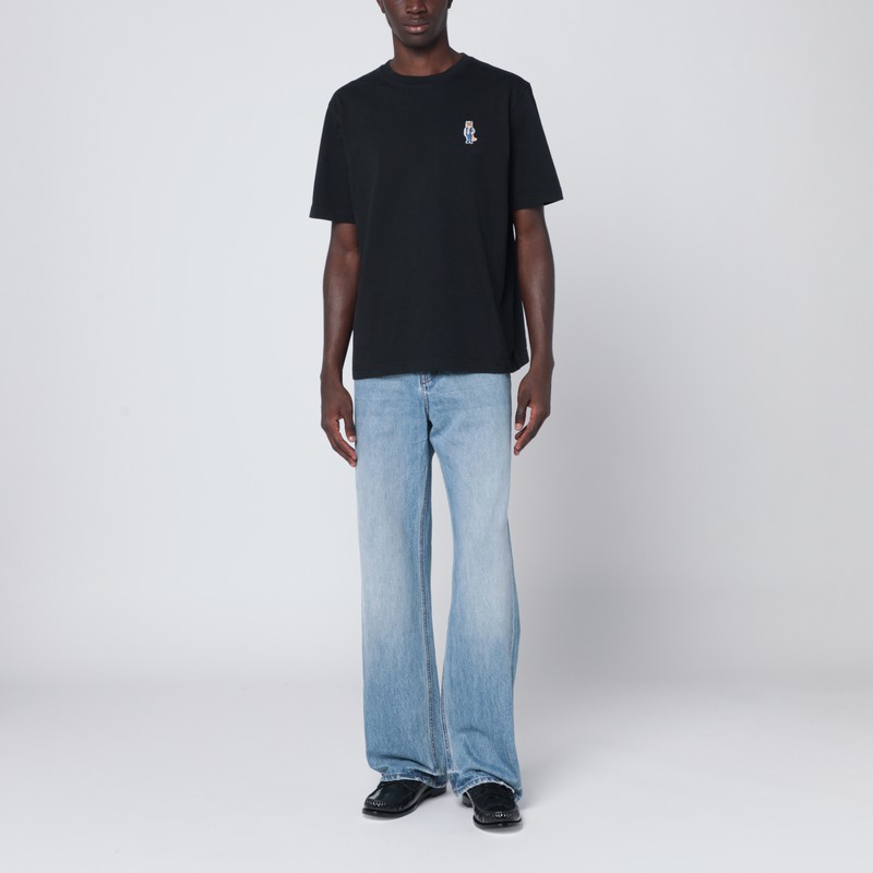 Maison Kitsuné Embroidered Cotton T-shirt With Dressed Fox Design In Black