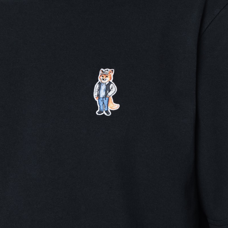 Maison Kitsuné Embroidered Cotton T-shirt With Dressed Fox Design In Black