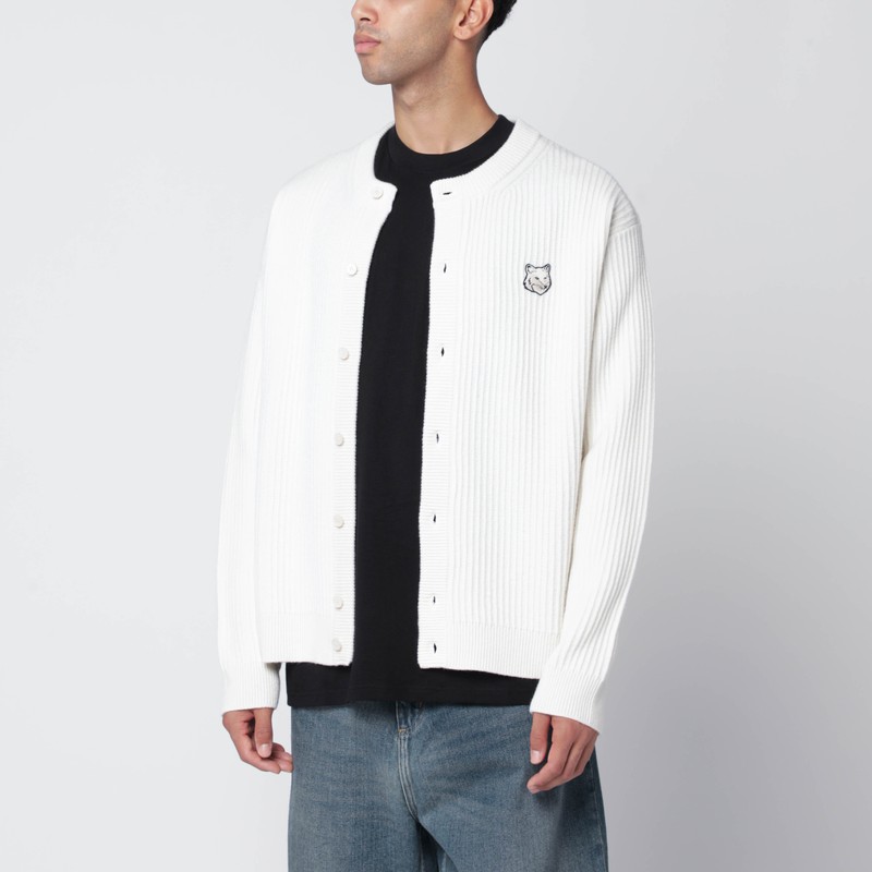 Ecru cardigan with logo patch
